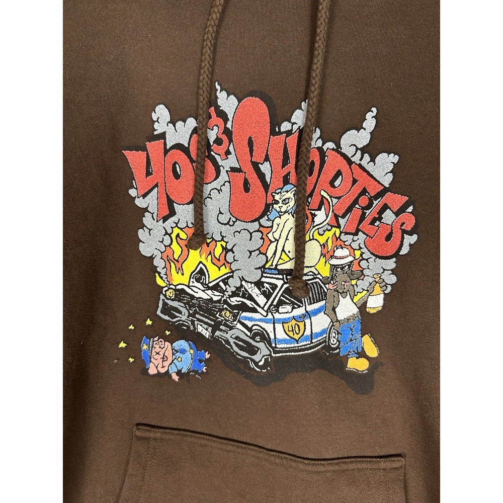 40s & Shorties Hoodie Mens S Brown Crash Graphic Logo Pullover Long Sleeve - Picture 2 of 6